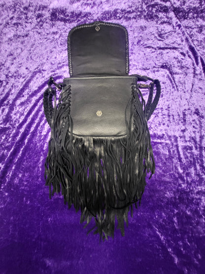 Leather Hair-On Cowhide Cross-Body Fringe Bag W/ Crystals