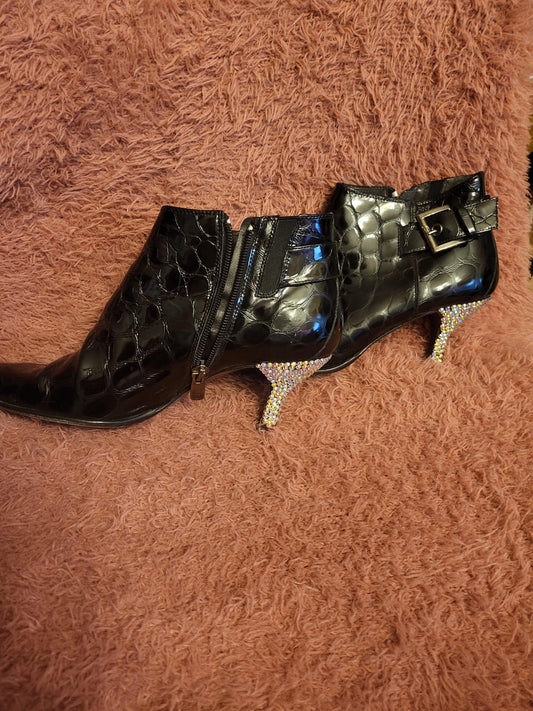 Donald J. Pliner Croc Leather Booties w/ Crystals